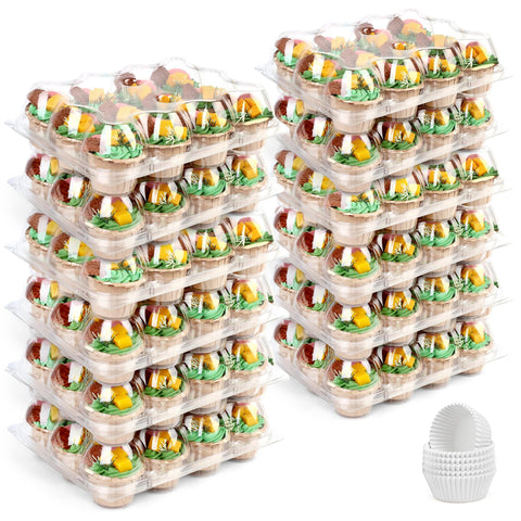 Caja LotFancy para cupcakes con tapa domo alta, transporte seguro