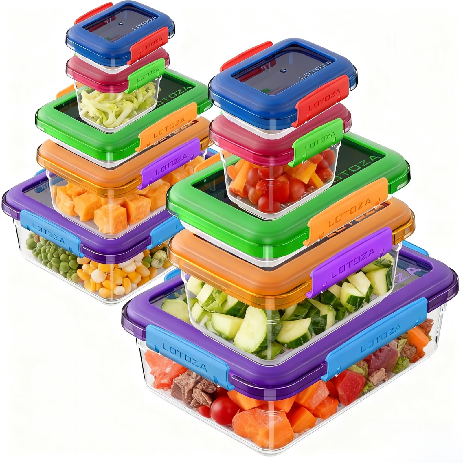 Lotoza conjunto de 10 recipientes con tapas, ideal para planificación de comidas.