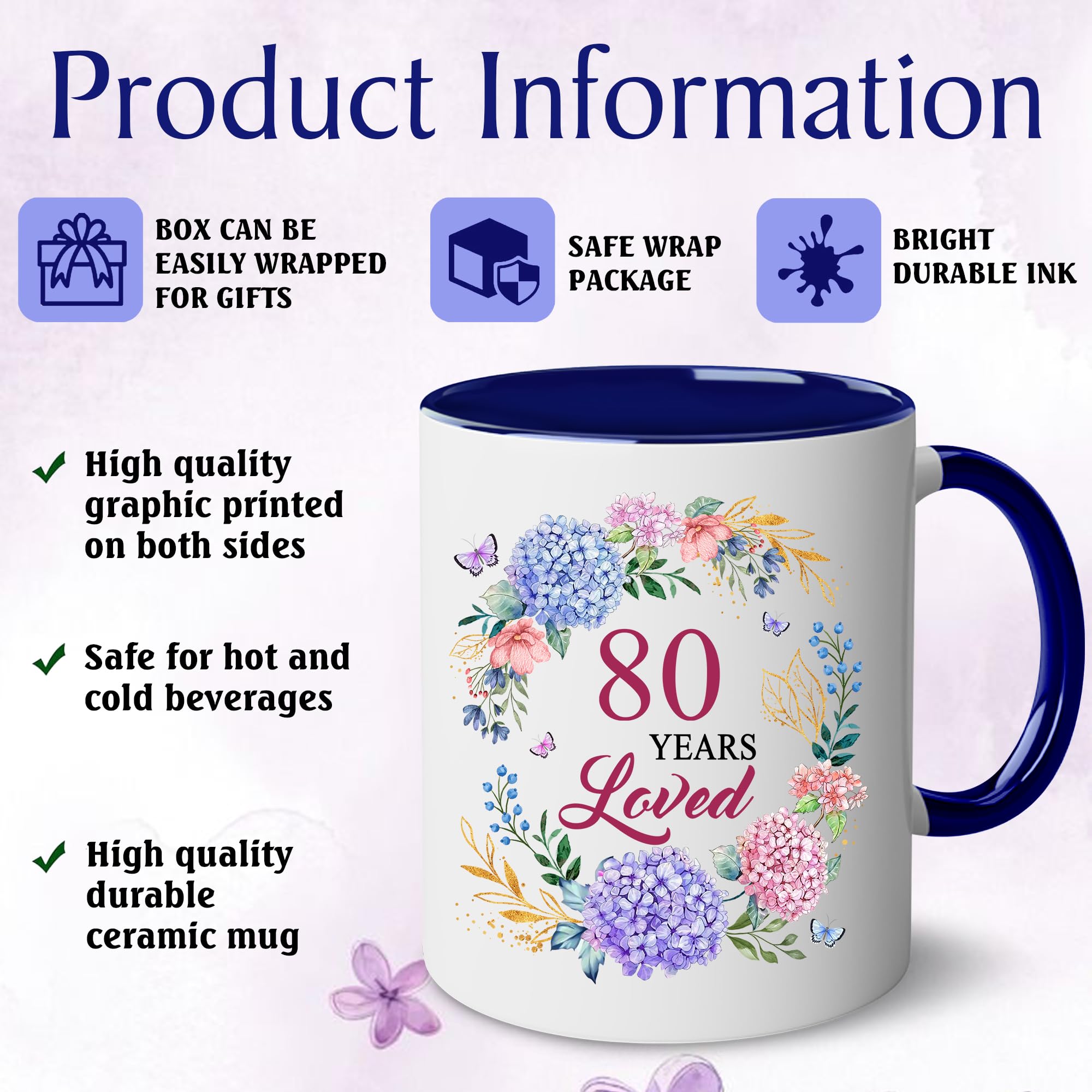 Taza LOTWATEGO con impresión doble, regalo memorable para 80 cumpleaños.