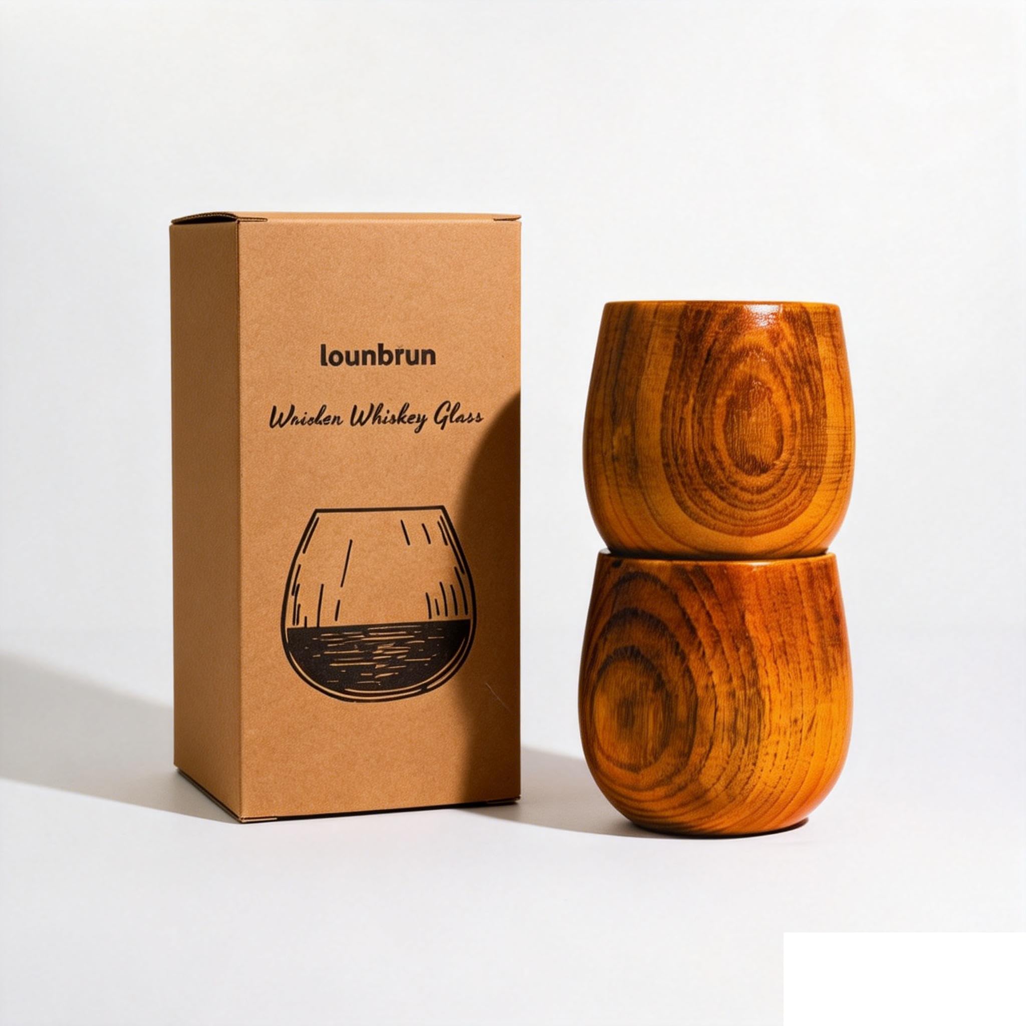 Vasos de bourbon Lounbfun en roble natural, dos piezas, para degustación elegante.