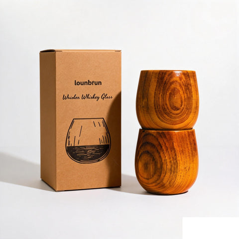 Vasos de bourbon Lounbfun en roble natural, dos piezas, para degustación elegante.