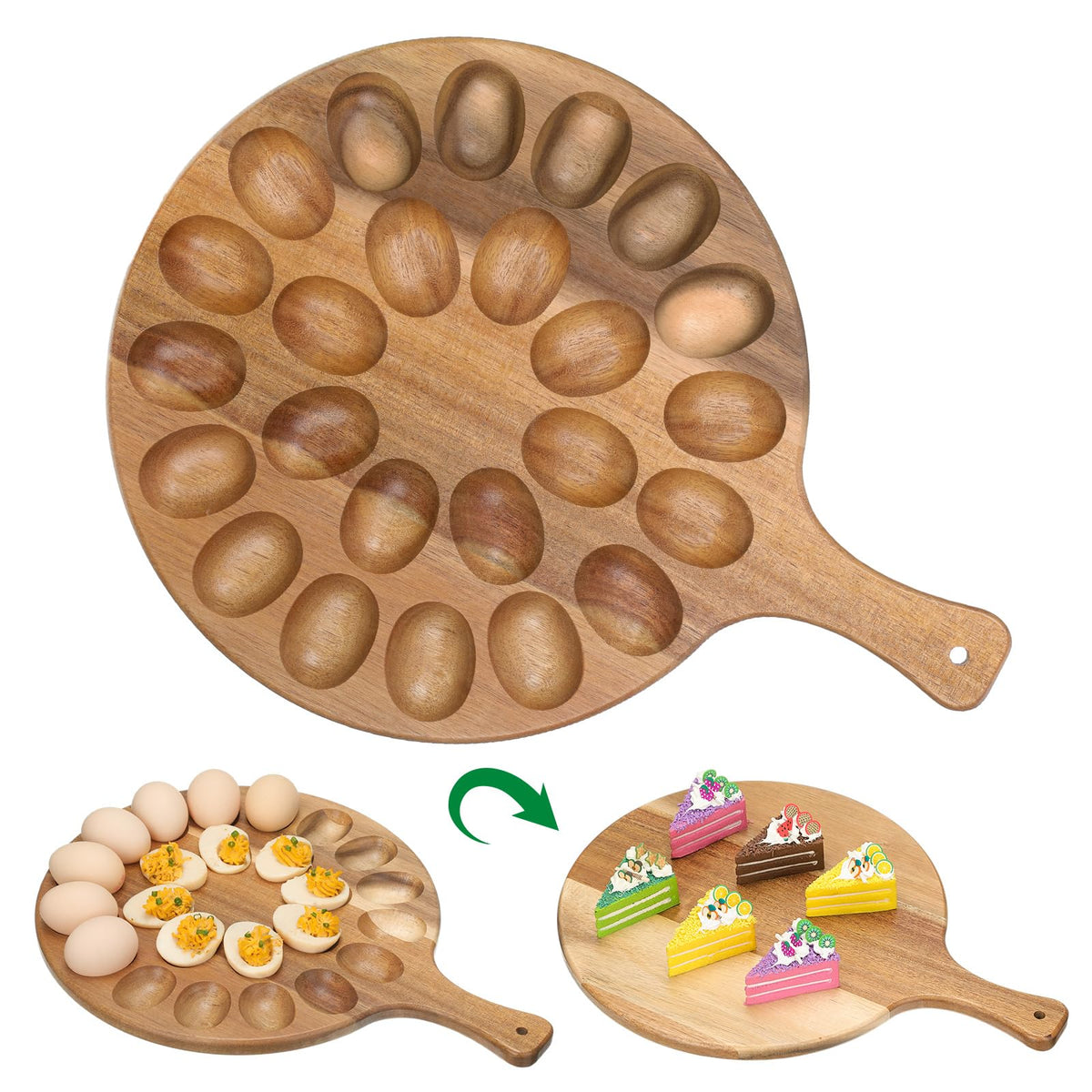 Bandeja Lounsweer para huevos rellenos en madera de acacia, almacenamiento elegante.