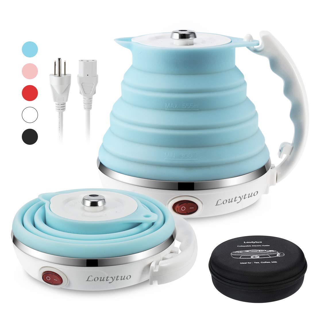Hervidor eléctrico plegado LOUTYTUO 555ml para viajes, ahorro de espacio.