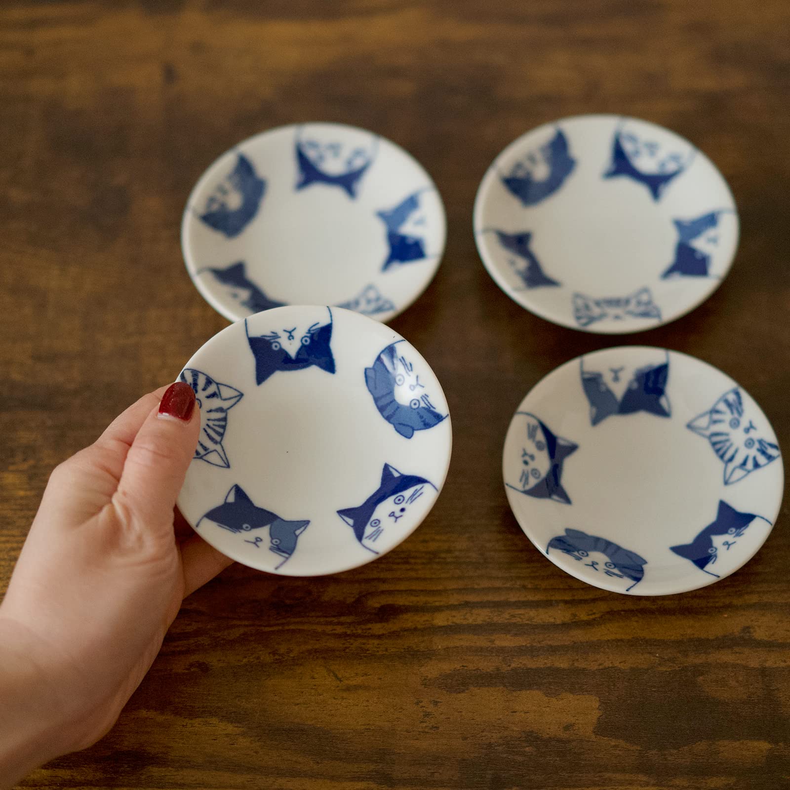 LOVE LOVE JAPAN placas para sushi y dips con diseño felino