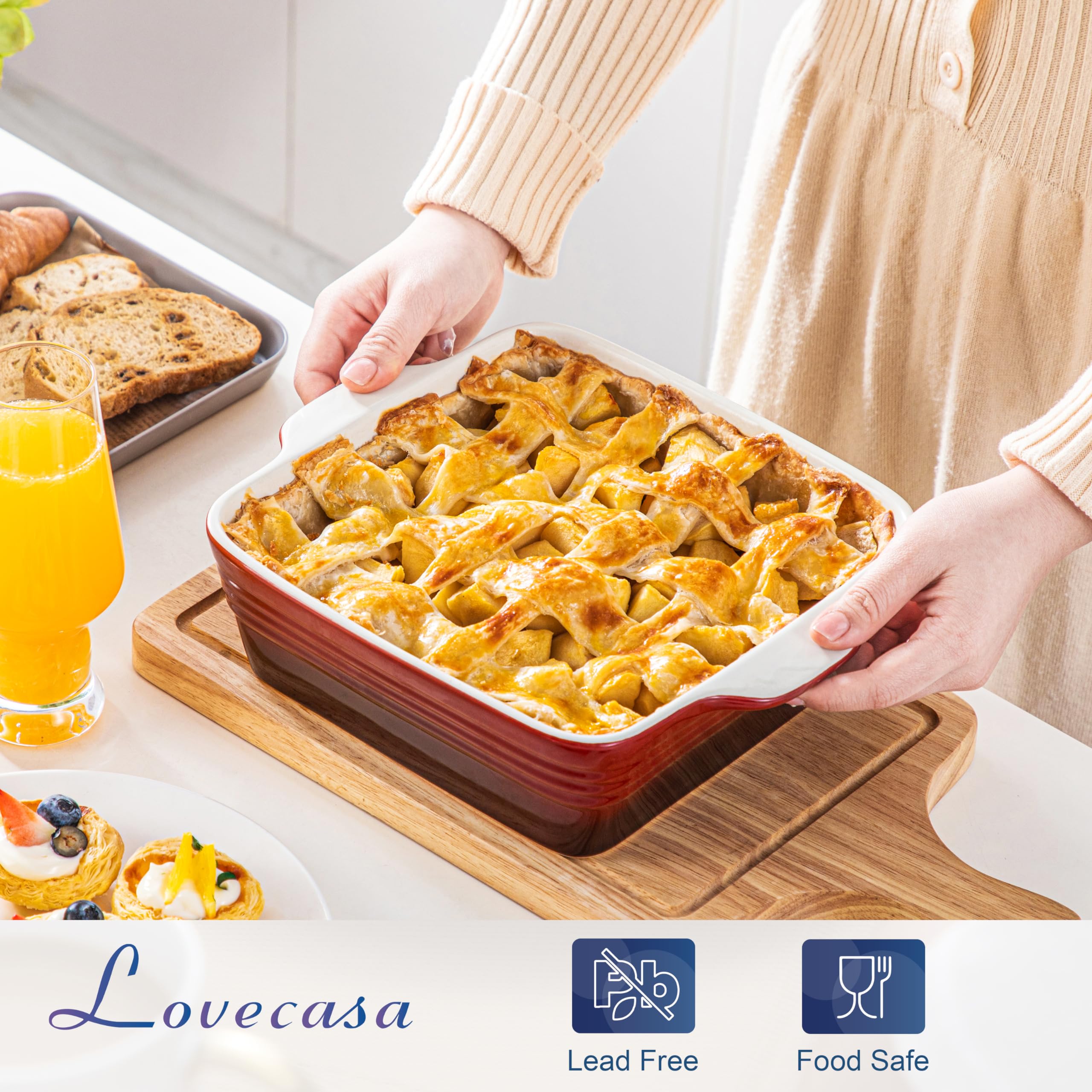 LOVECASA bandeja ceramica para hornear uniforme y estable.