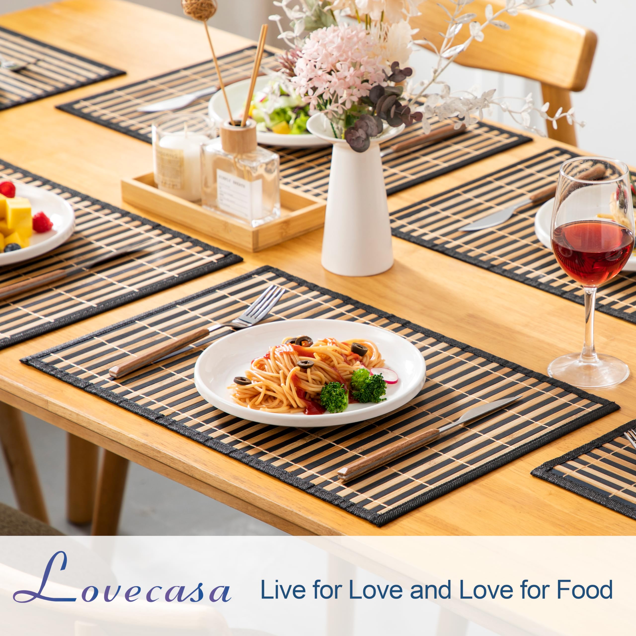LOVECASA manteles con patrón de hojas, tejido de bambú para mesa elegante.