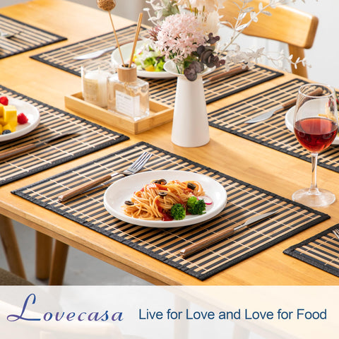 LOVECASA manteles con patrón de hojas, tejido de bambú para mesa elegante.