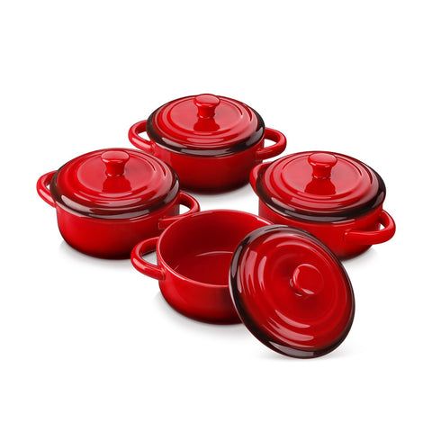 LOVECASA Mini Cocotte Set: 4 cazuelas 12 oz con tapas para porciones individuales