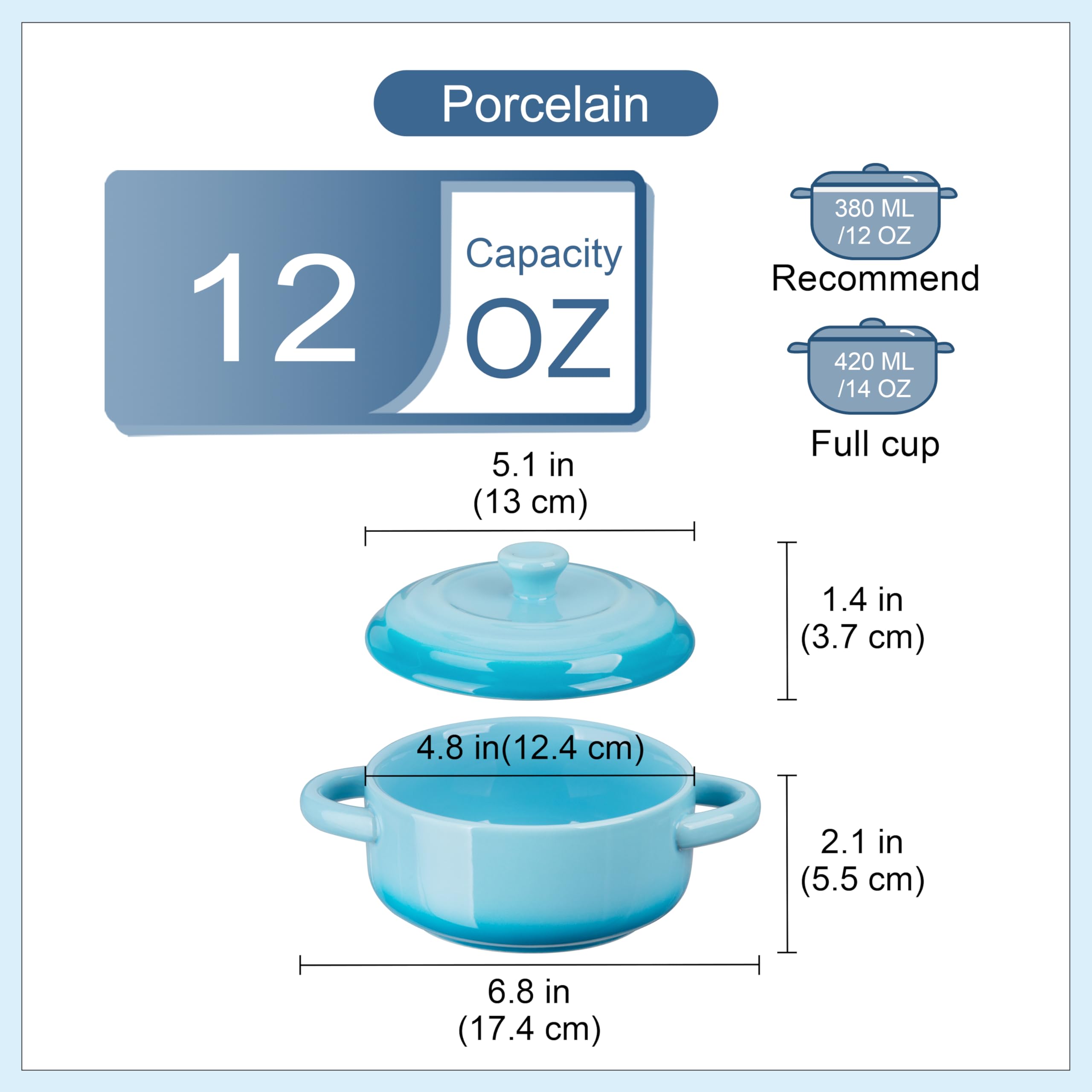 LOVECASA recipiente cerámico 12 oz para hornear y recalentar.