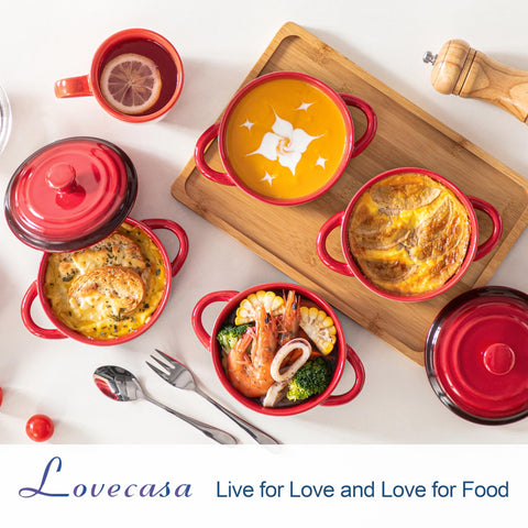 LOVECASA cerámica roja con tapas apta para horno y mesa elegante