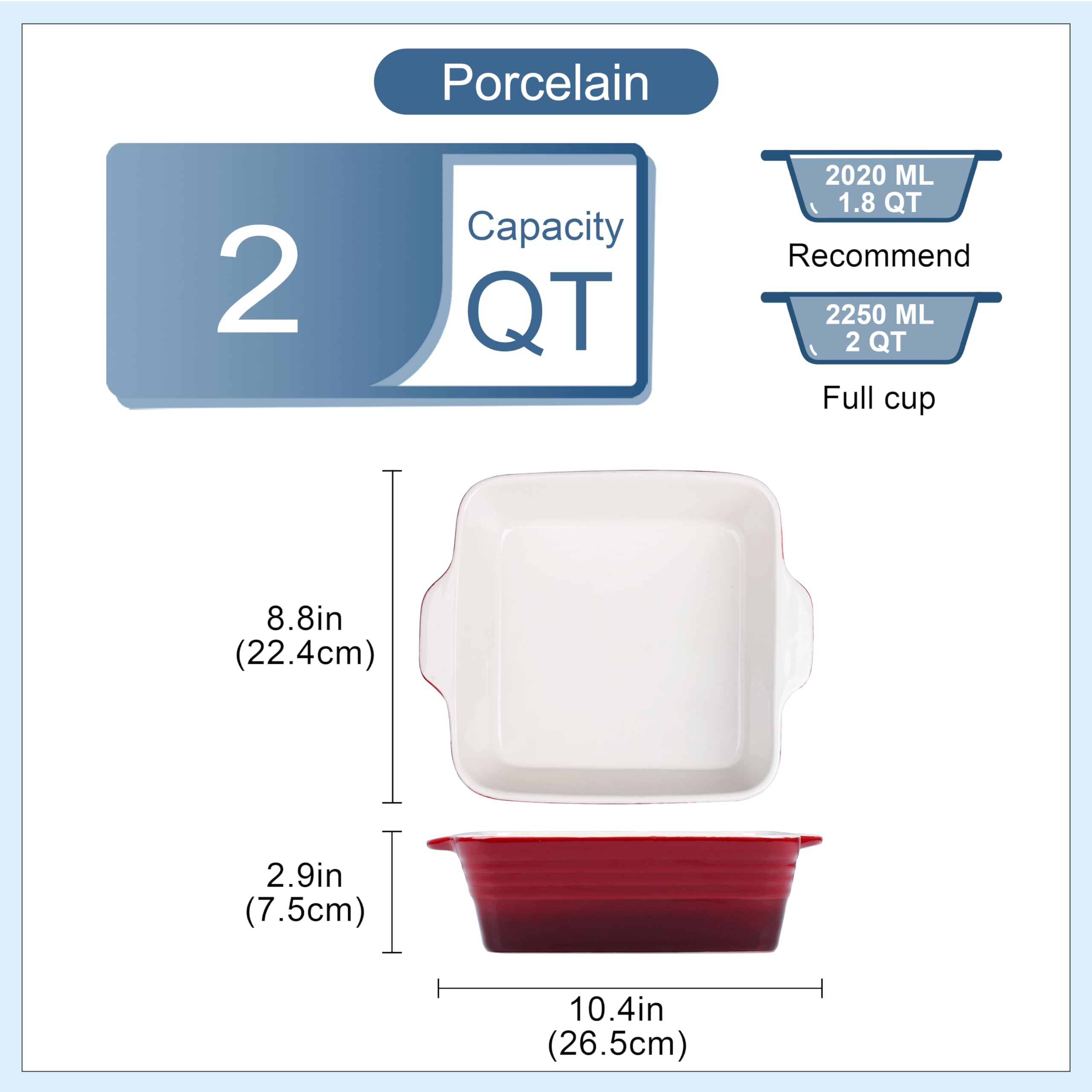 LOVECASA pan con asas 8x8, facilita llevar del horno a la mesa.
