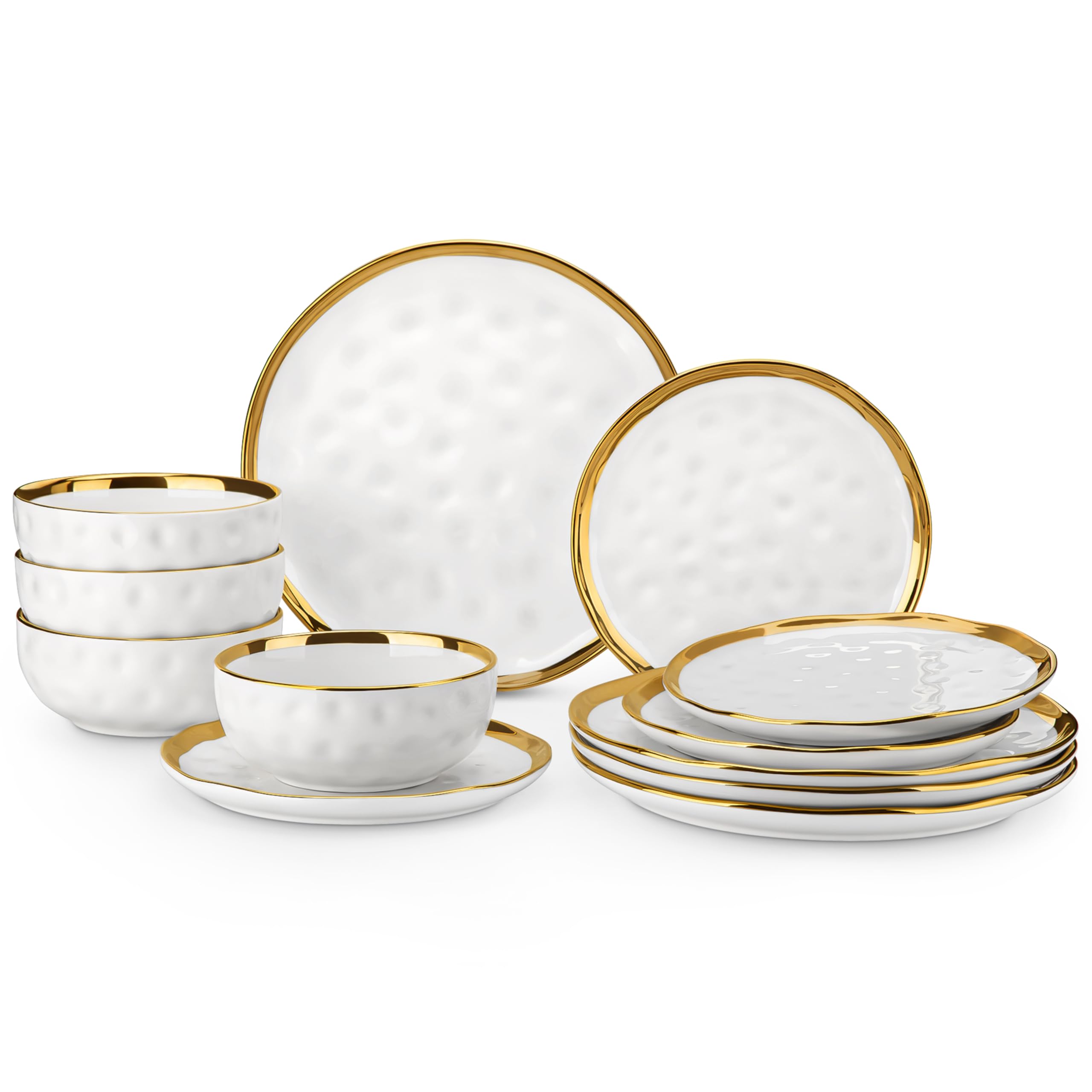 LOVECASA plato dinar 10,5 pulgadas en blanco y oro, ideal para comidas diarias elegantes