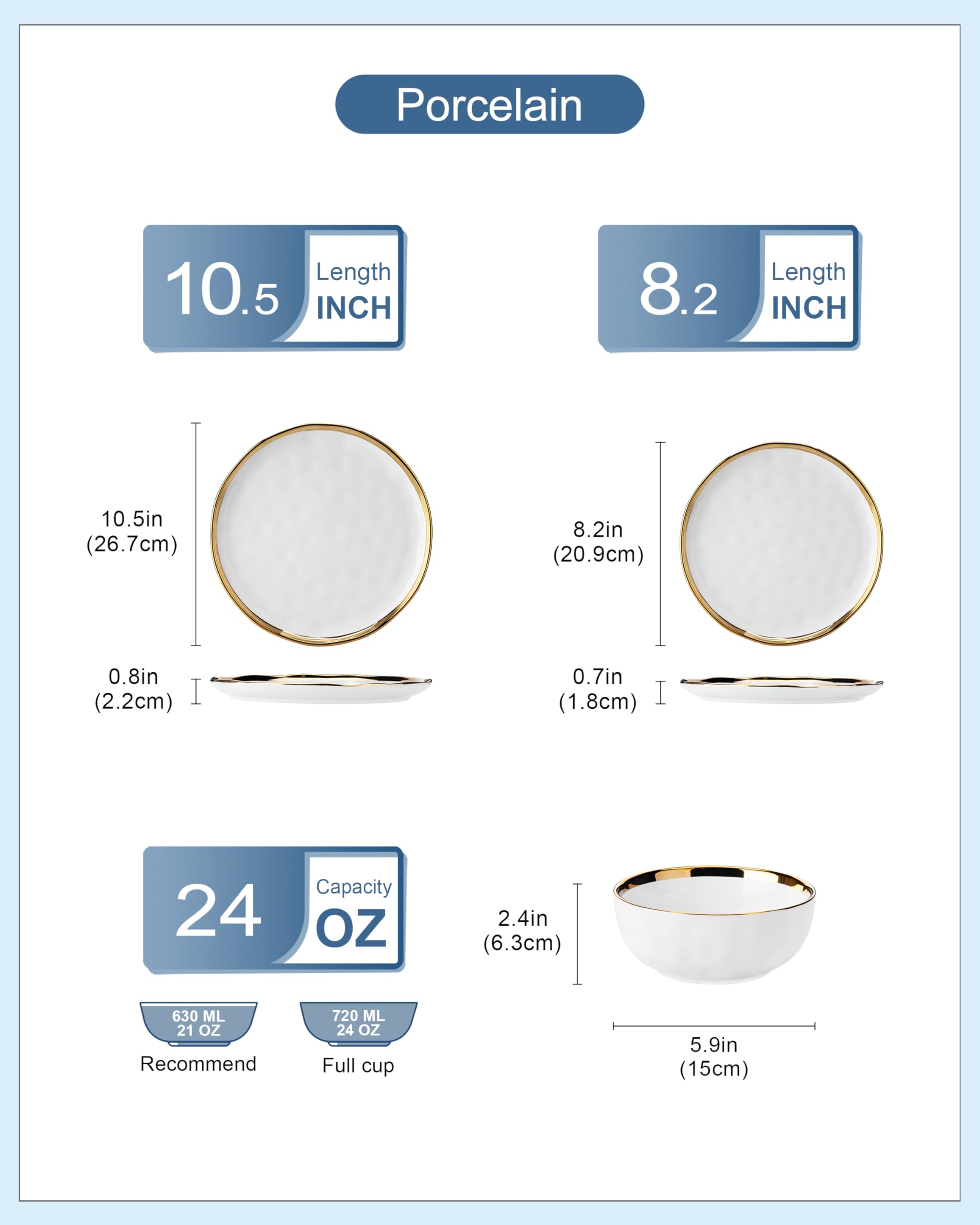 LOVECASA plato postre 8,2 pulgadas en blanco y oro, perfecto para la mesa