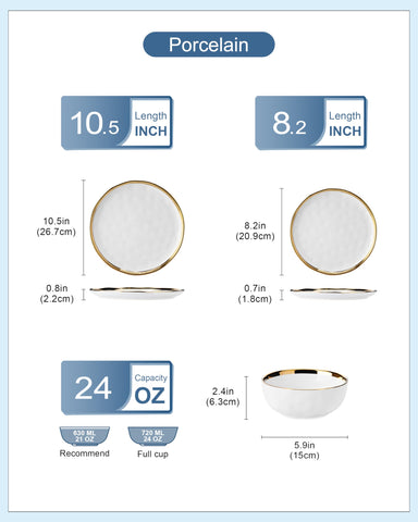 LOVECASA plato postre 8,2 pulgadas en blanco y oro, perfecto para la mesa