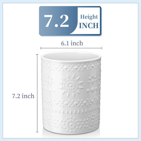 LOVECASA porta-utensilios cerámica blanca con textura embossada para elegancia duradera.