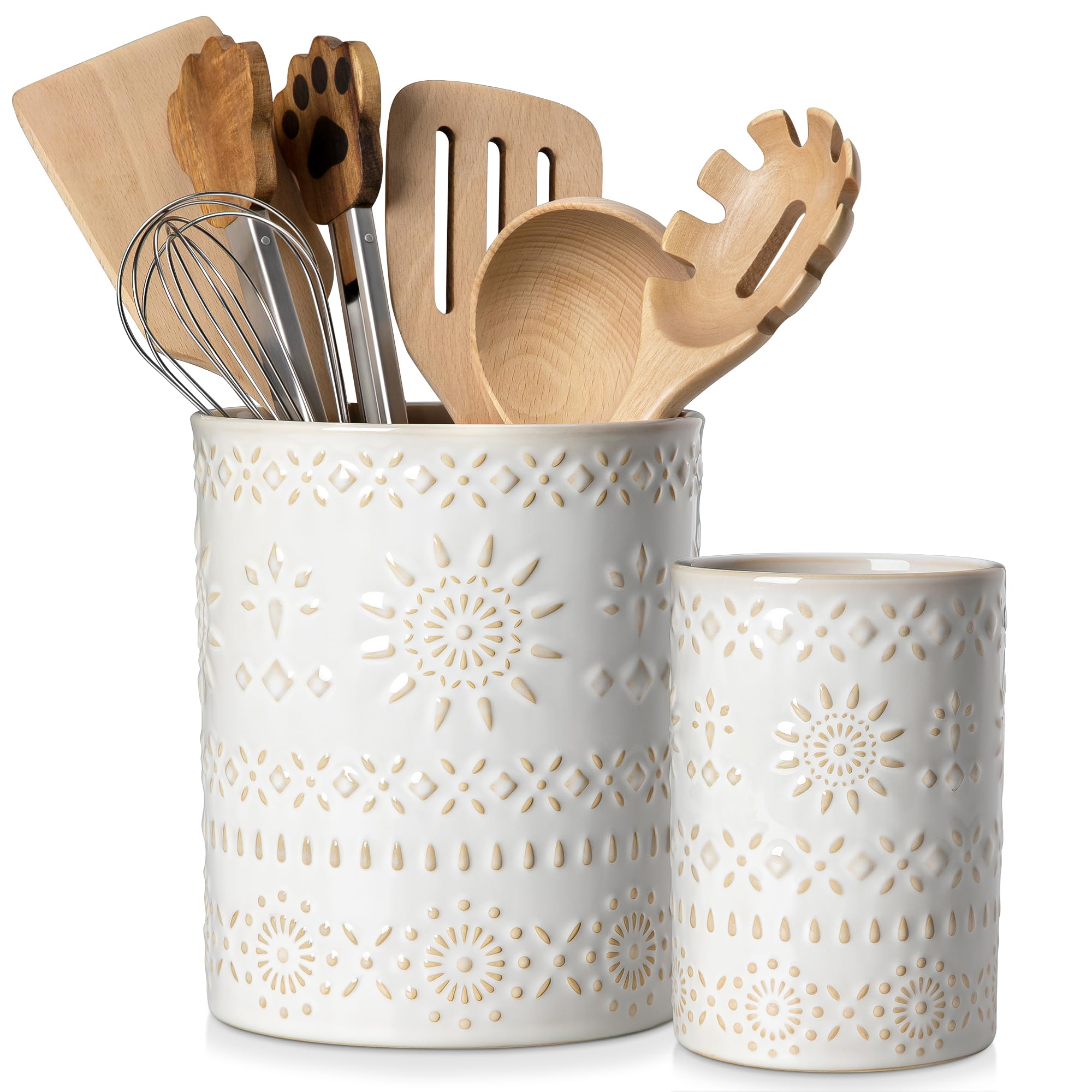 LOVECASA porta-utensilios ceramico-grande encimera: almacenamiento práctico para espátulas al alcance.