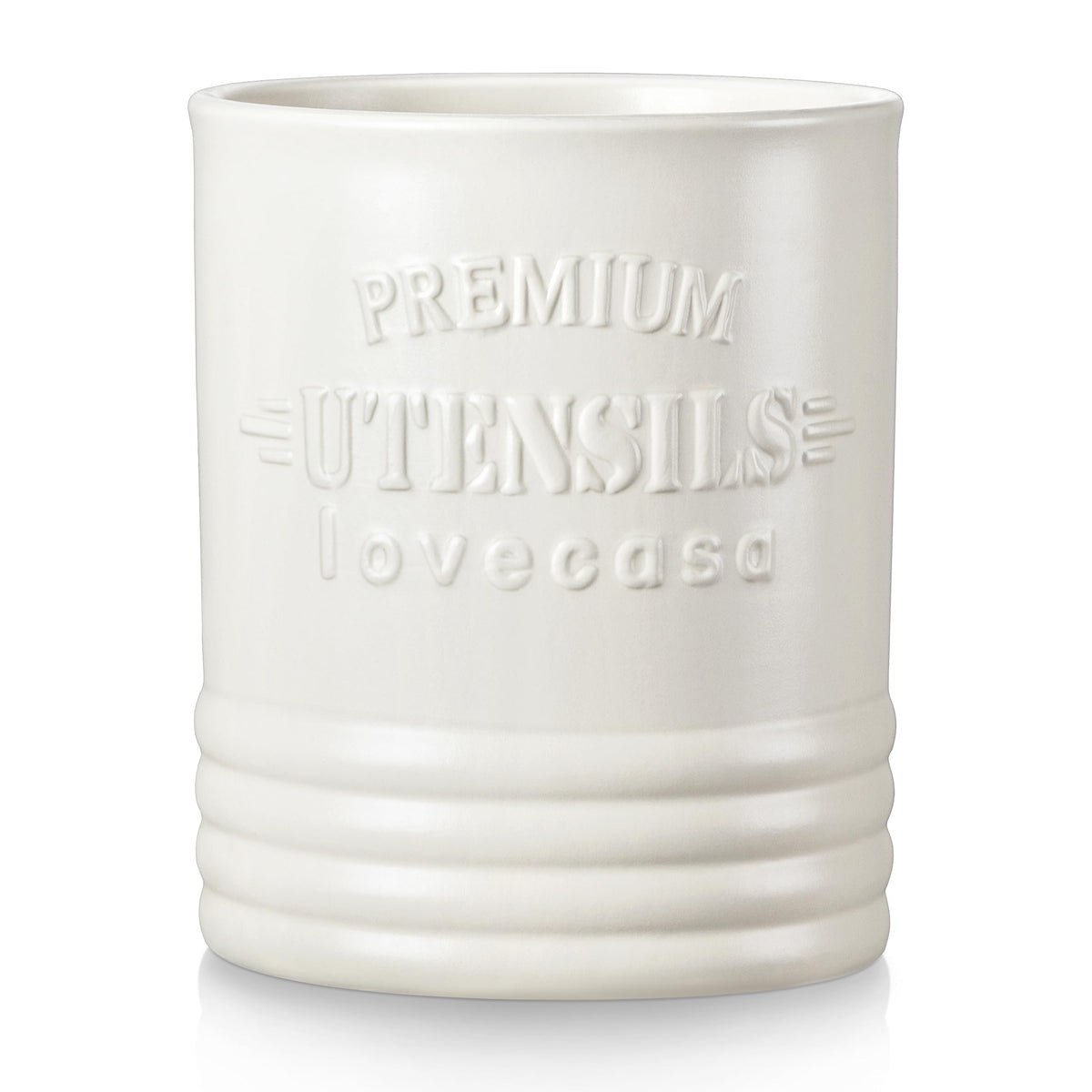 LOVECASA porta-utensilios cerámico crema para organizar la cocina con estilo.