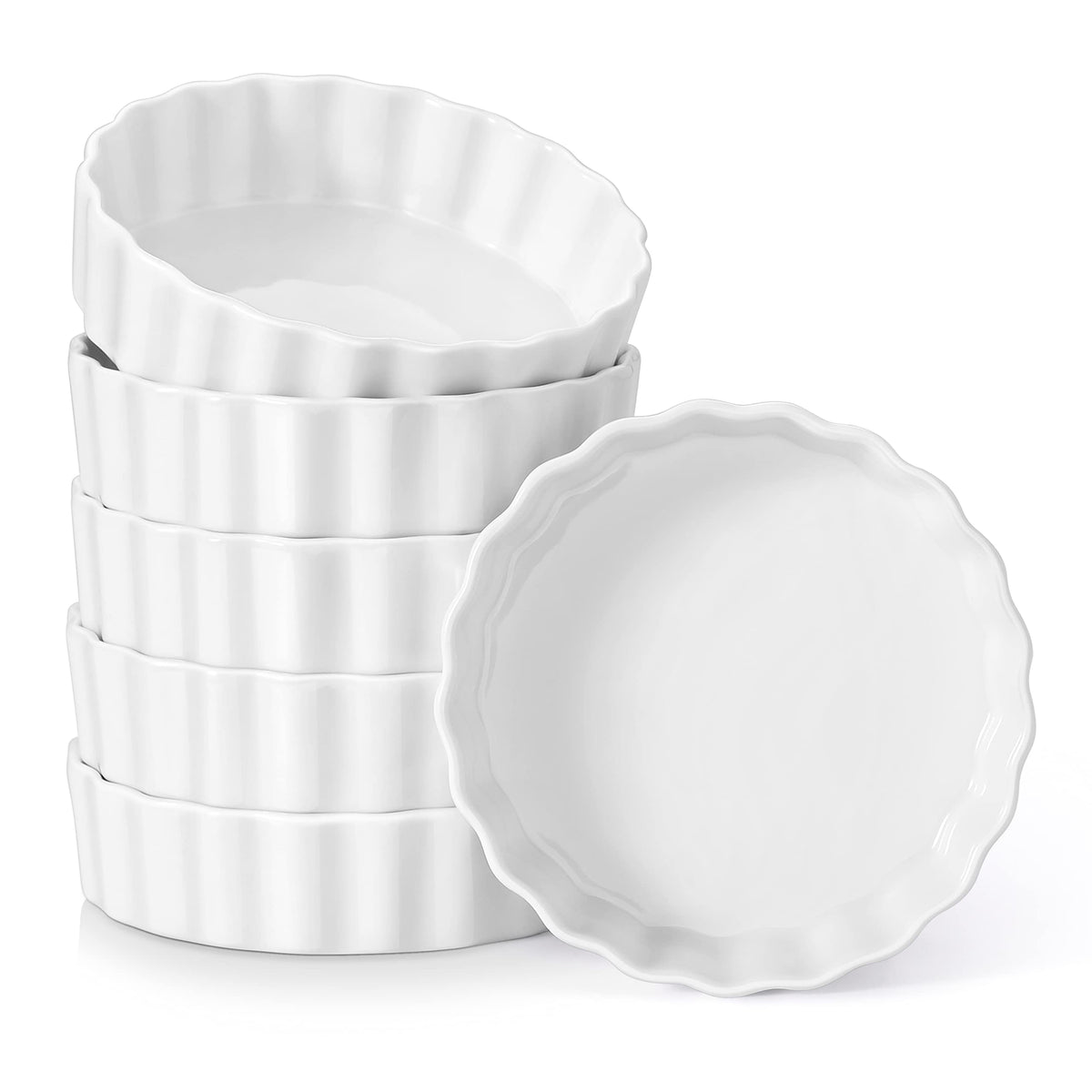 LOVECASA ramekins 8oz para hornear y servir, porciones uniformes y acabado porcelánico blanco.