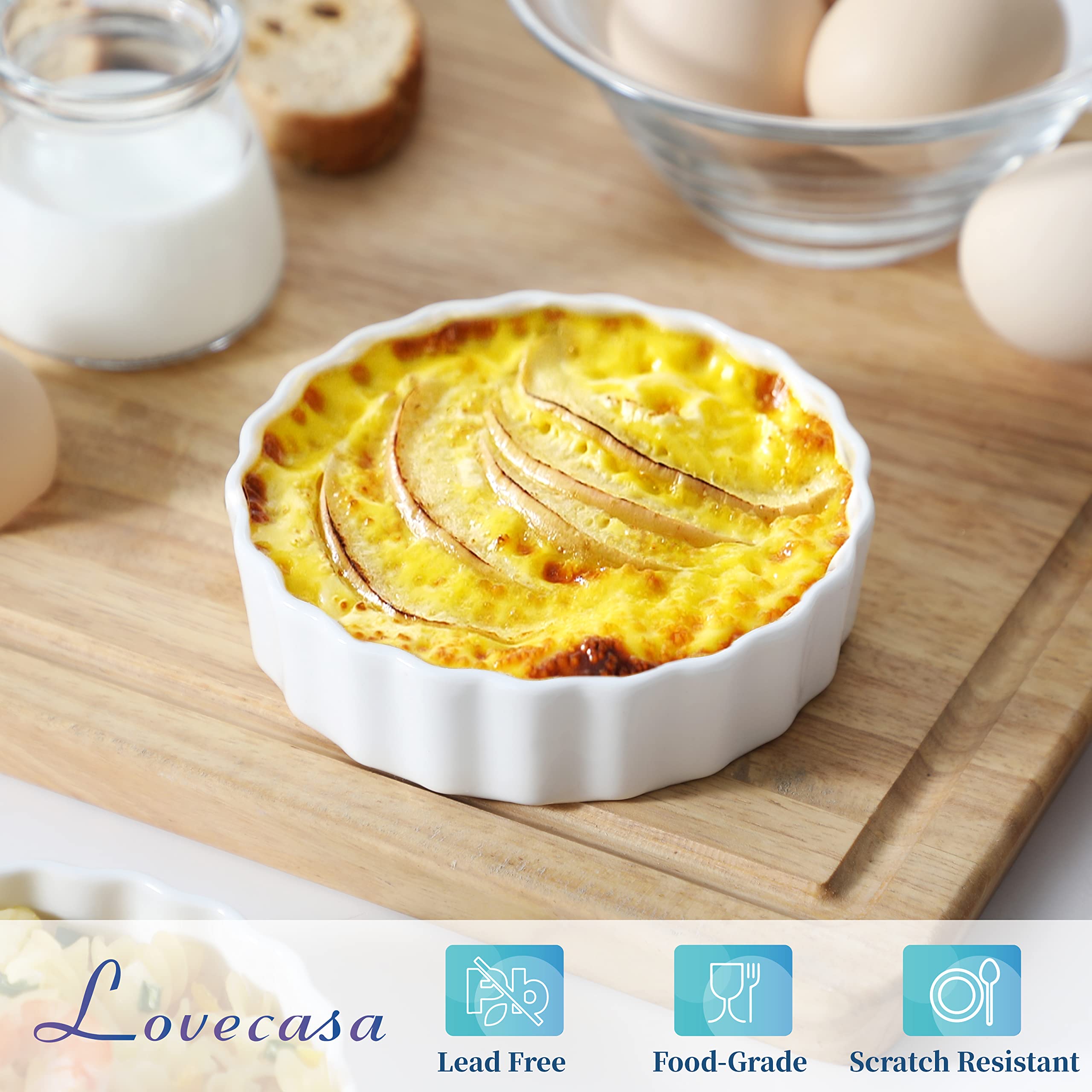 LOVECASA ramekins borde flutado para hornear, presentación elegante y caramelización uniforme.