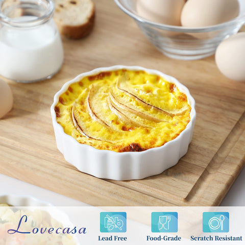 LOVECASA ramekins borde flutado para hornear, presentación elegante y caramelización uniforme.