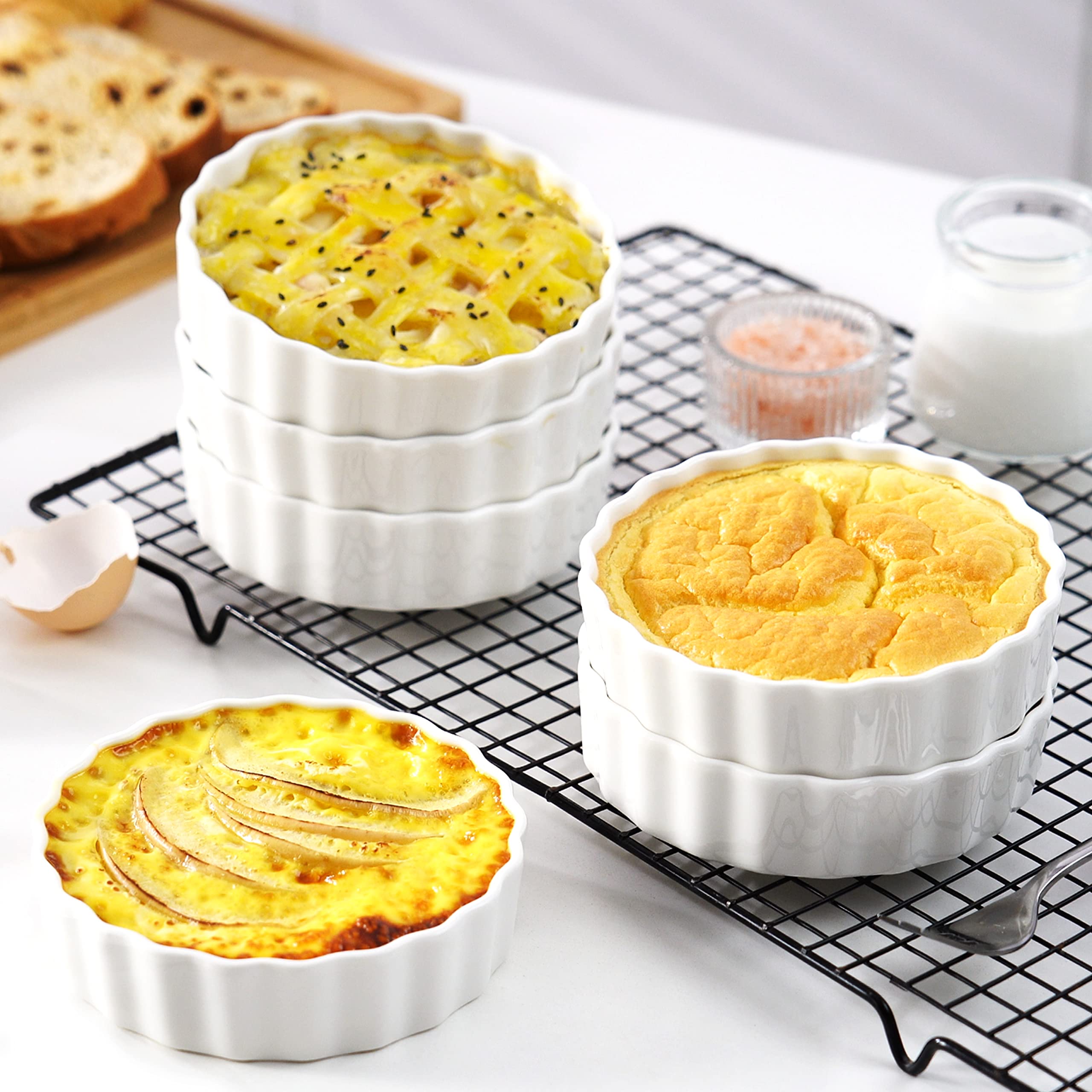 LOVECASA porcelana blanca para crème brûlée, textura suave y cocción estable.