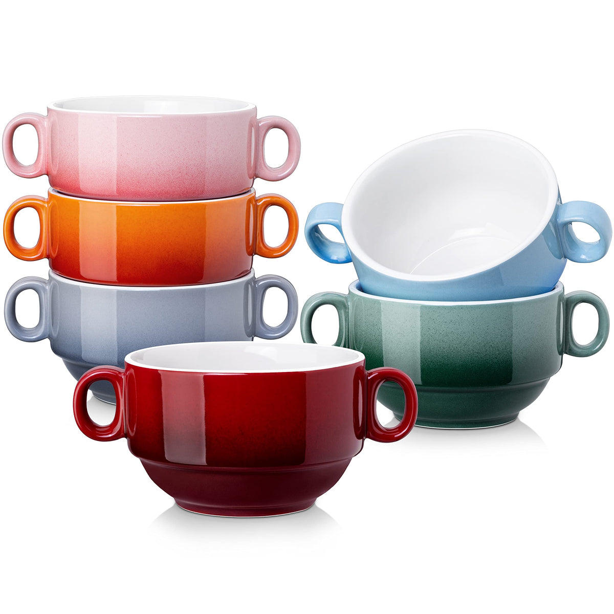 LOVECASA tazones sopa coloridos con asa doble para porciones individuales