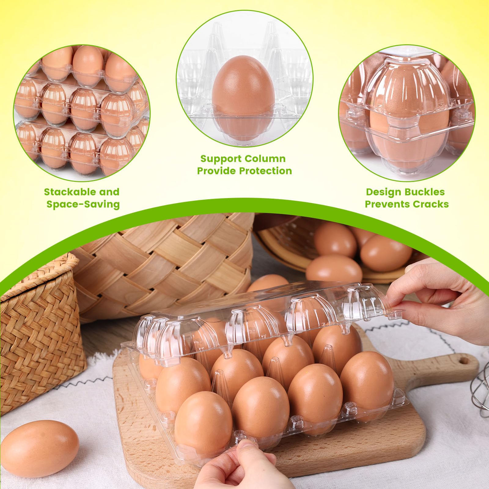 LOVEINUSA cajas con cierres resistentes, protegen huevos durante transporte.