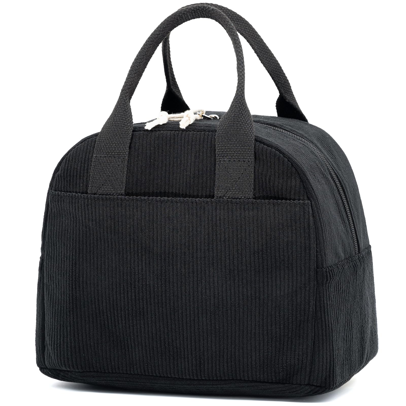LOVELYWIND bolsa de almuerzo aislada en negro con pana acanalada, mantiene comidas frescas.