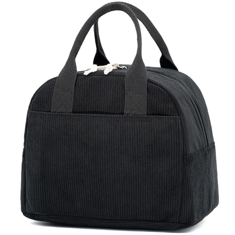 LOVELYWIND bolsa de almuerzo aislada en negro con pana acanalada, mantiene comidas frescas.
