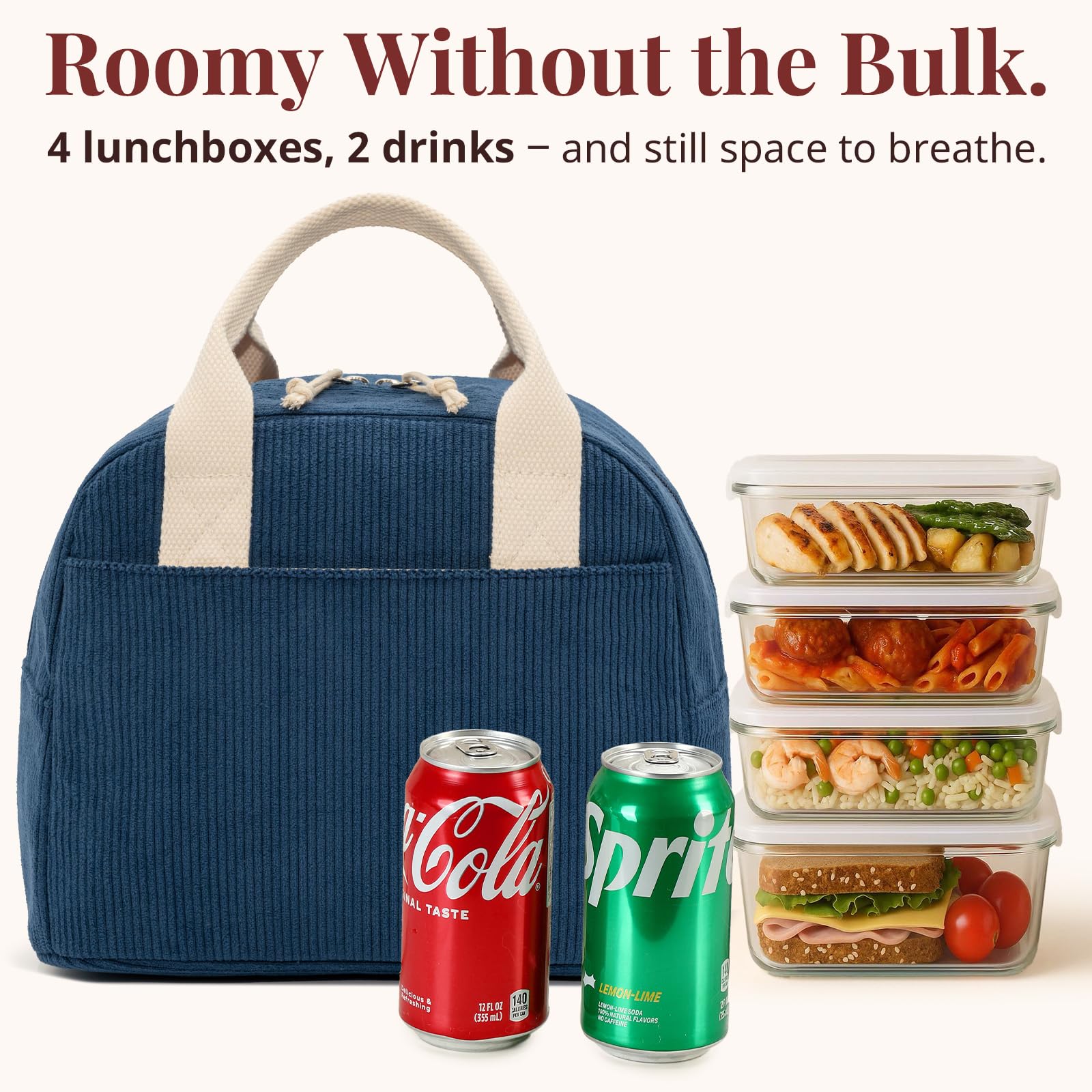 LOVELYWIND bolsa de almuerzo con pana, asas reforzadas y detalles duraderos