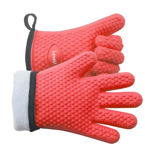 Guantes Loveuing para horno, silicona de 5 dedos, agarre seguro para cocinar.