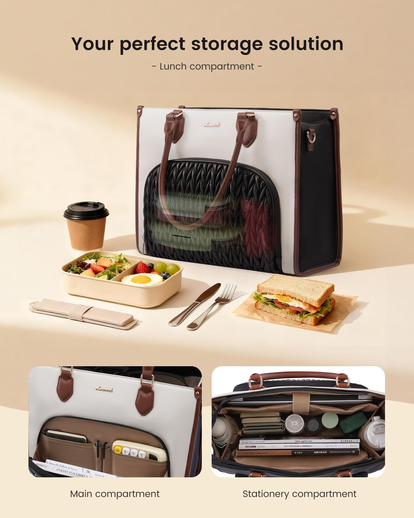 lovevook bolso de almuerzo interior cuenta con compartimento de almuerzo aislado.