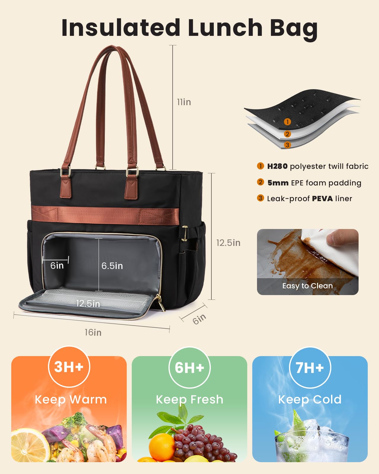 LOVEVOOK Lunch Tote bolsillo lateral para taza y acceso rápido