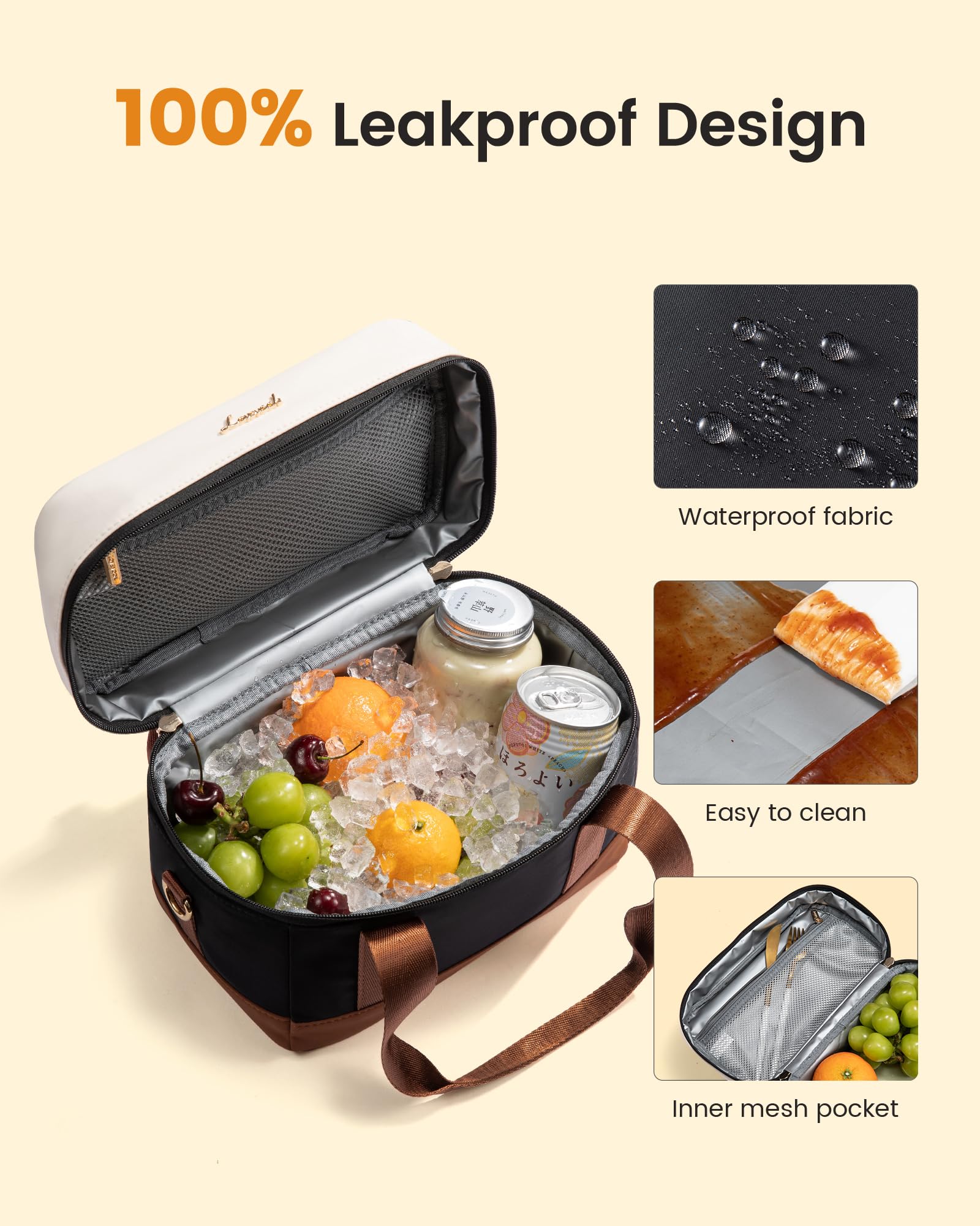 LOVEVOOK bolsa de almuerzo aislada, correa ajustable, transporte cómodo diario.