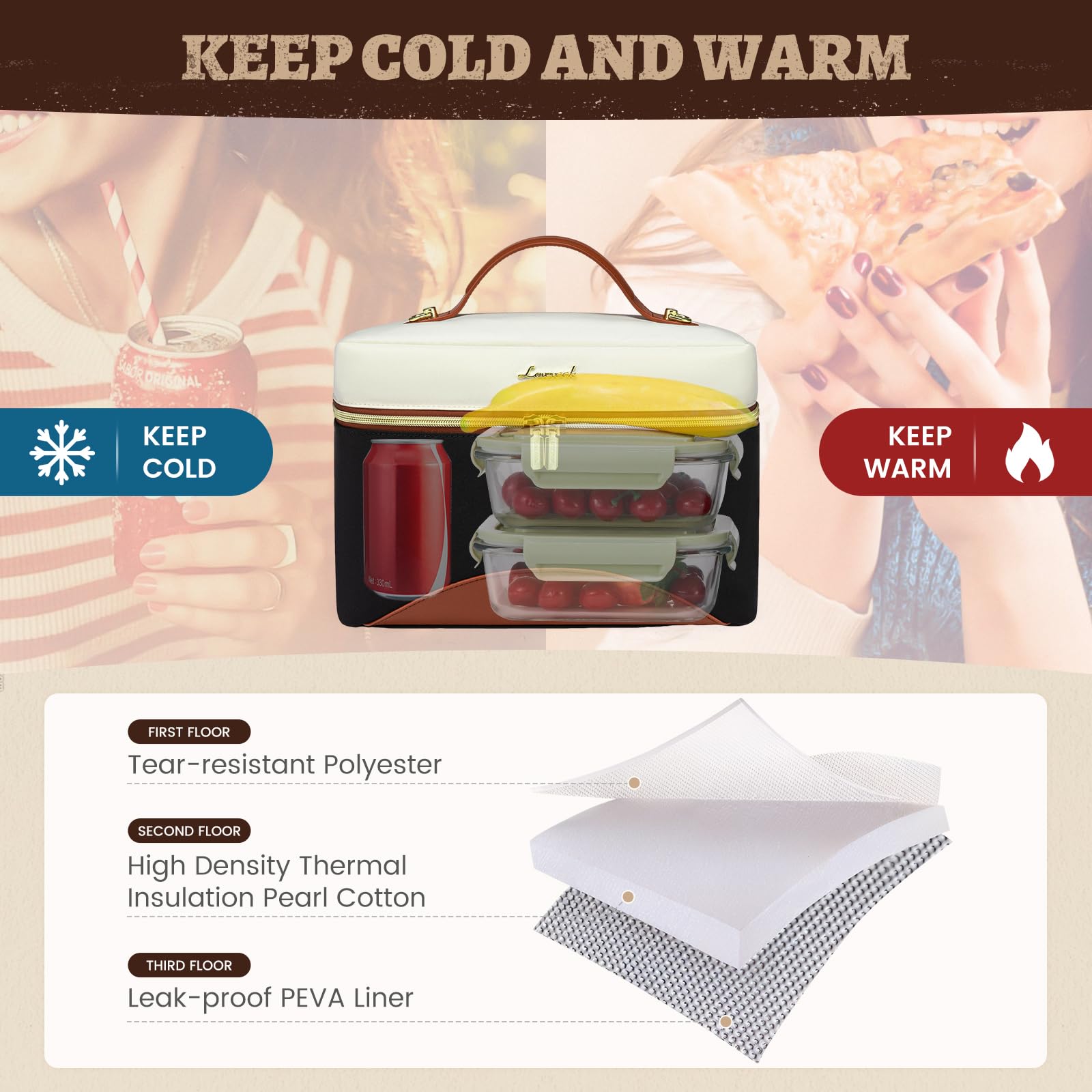 LOVEVOOK bolsa-almuerzo-capacidad-grande: espacio para meriendas y bebidas frías.