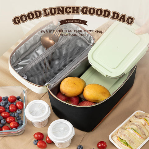 LOVEVOOK bolsa-almuerzo-capacidad-media: caben dos loncheras con comodidad.