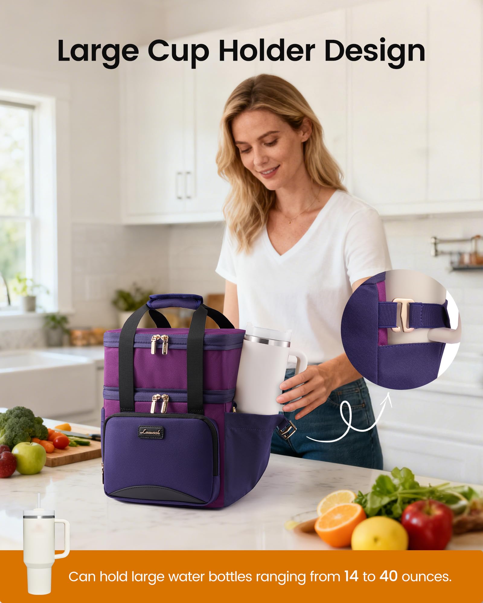 LOVEVOOK bolsa de almuerzo expandible de doble capa para mayor espacio.