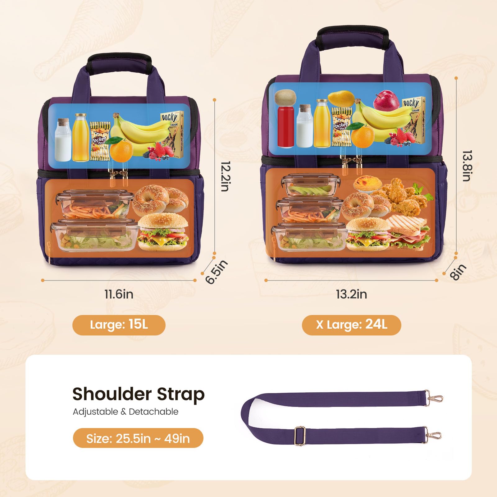 LOVEVOOK bolsa de almuerzo mujer correa de hombro ajustable para llevar con comodidad