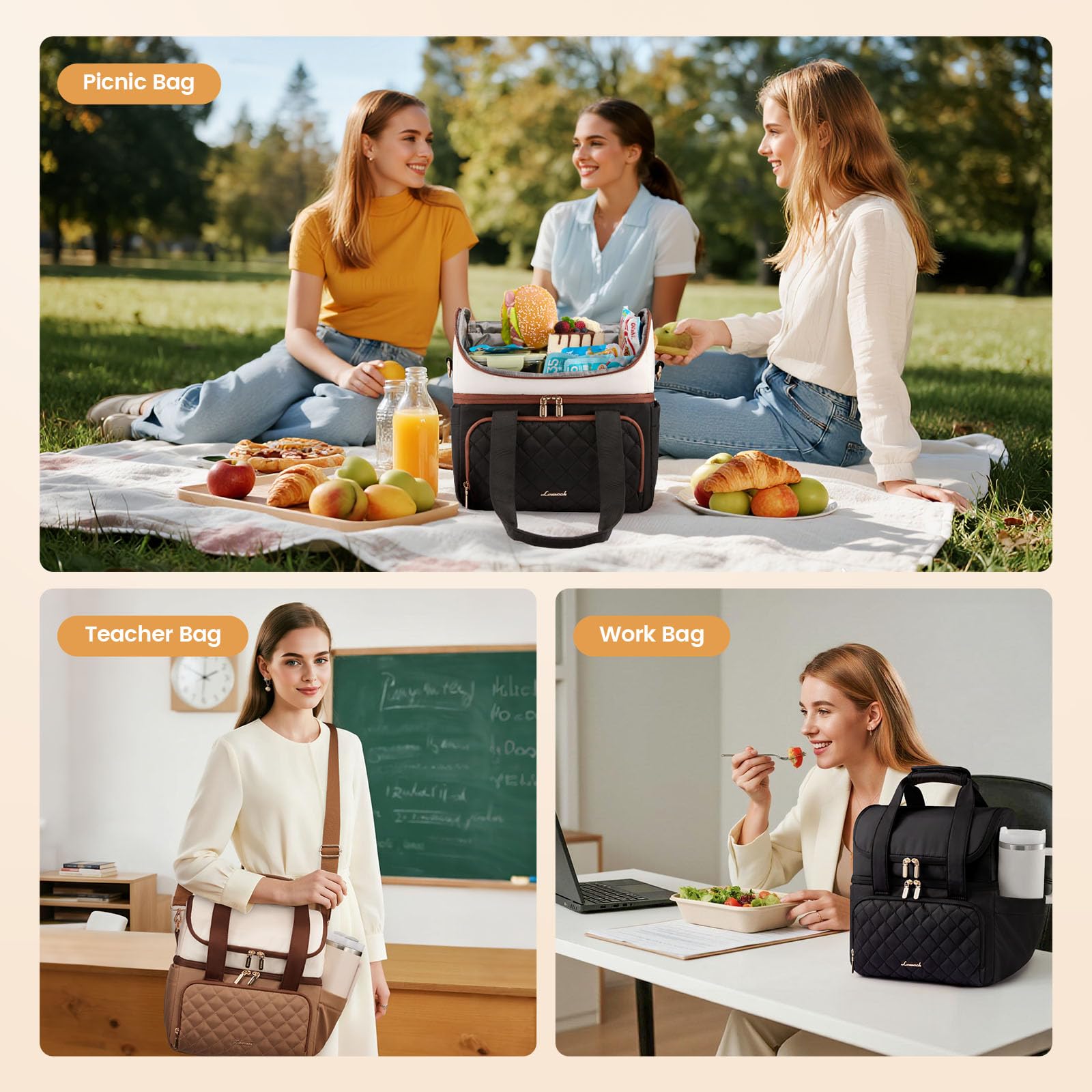 LOVEVOOK bolsa almuerzo mujer exterior resistente a derrames e lluvia ligera