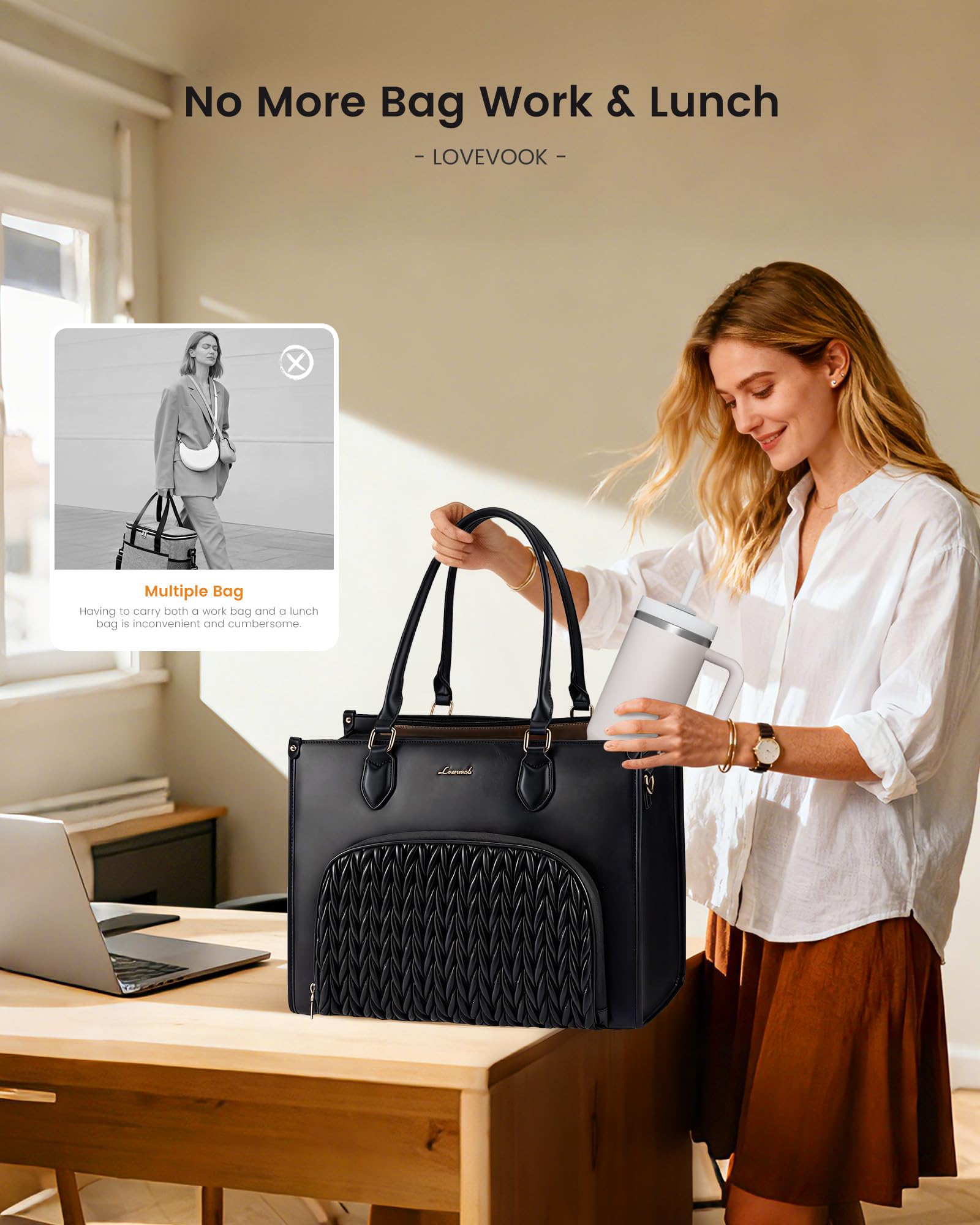 LOVEVOOK bolso de hombro portatil con espacio para portátil de 15,6 pulgadas y uso diario.