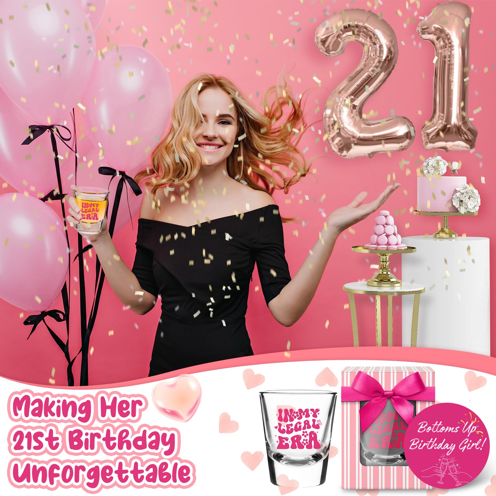 LOVEVOYAGE caja regalo 21 aniversario rosa, lista para regalo y sorpresa.