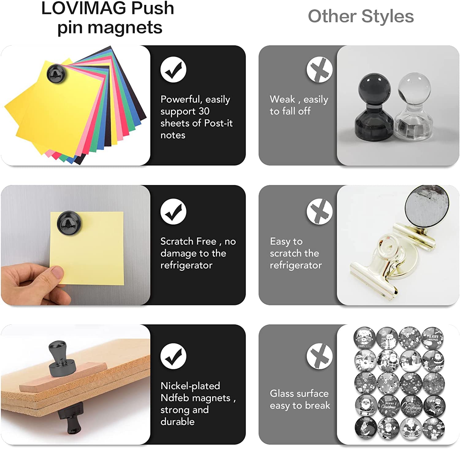 LOVIMAG imán negro sobre nevera, ideal para menús y notas rápidas.