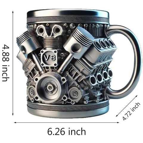 LovinYue FLYSENN taza acero motor V6, perfecto para viajes.