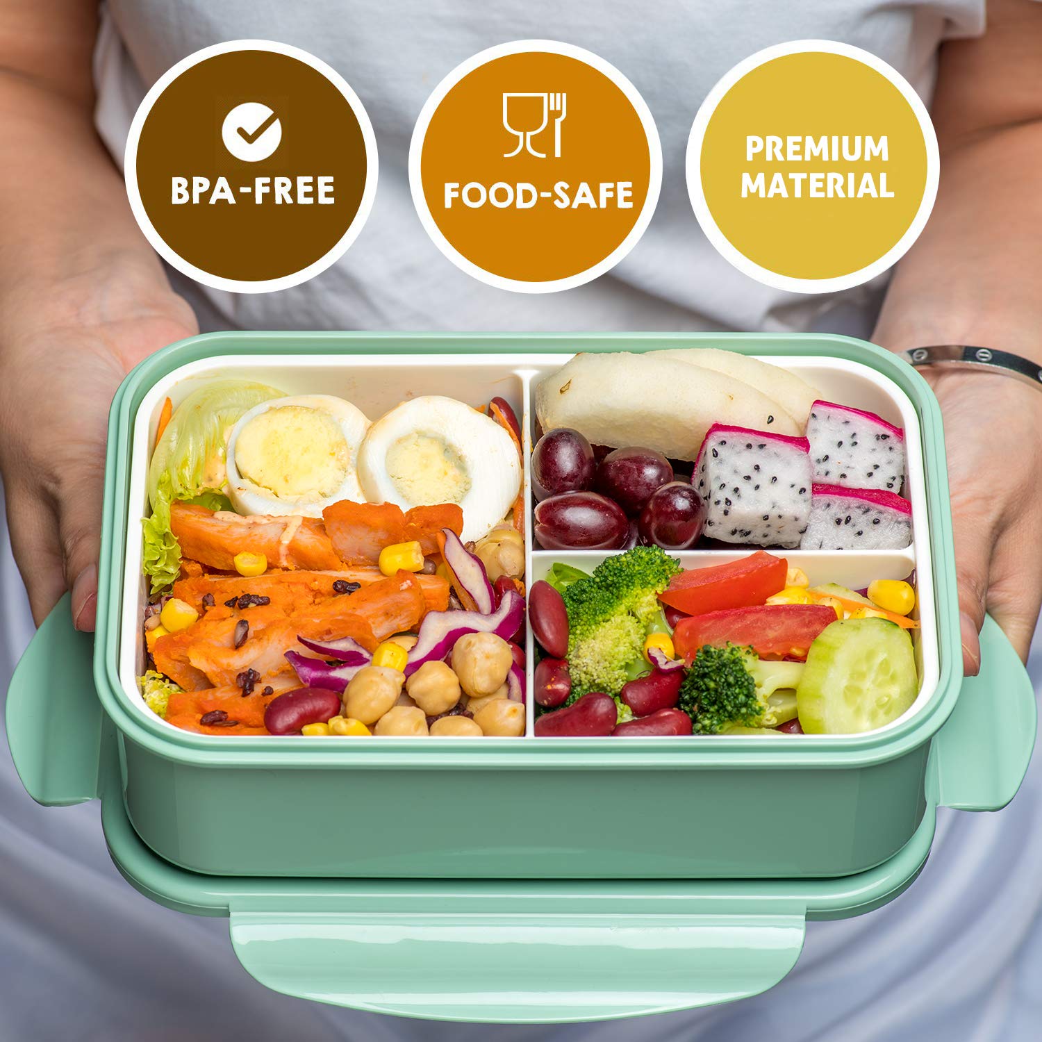 LOVINA caja bento para adultos, 3 compartimentos para comidas variadas.