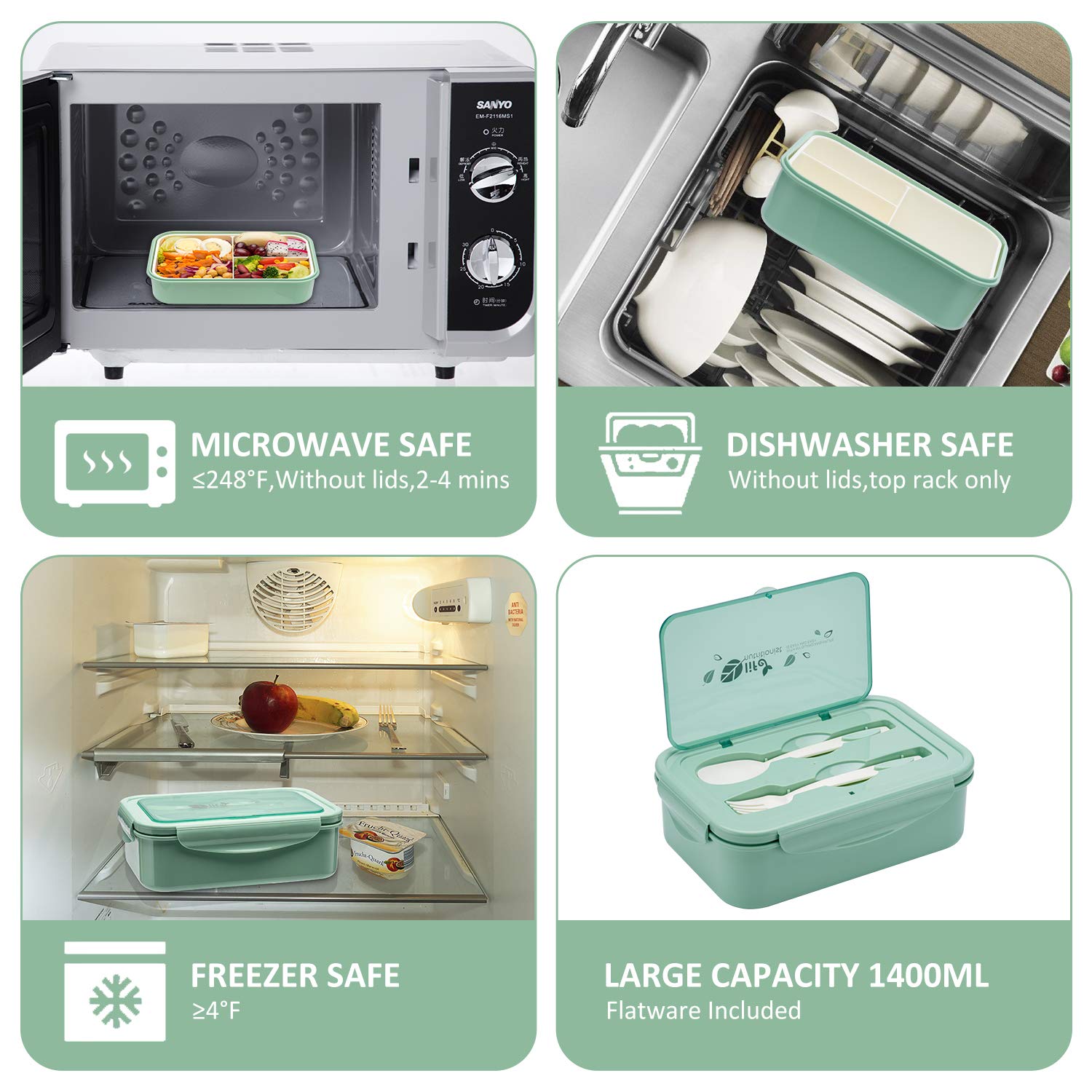 LOVINA caja bento para adultos, portátil y ligera para llevar a la escuela o trabajo.