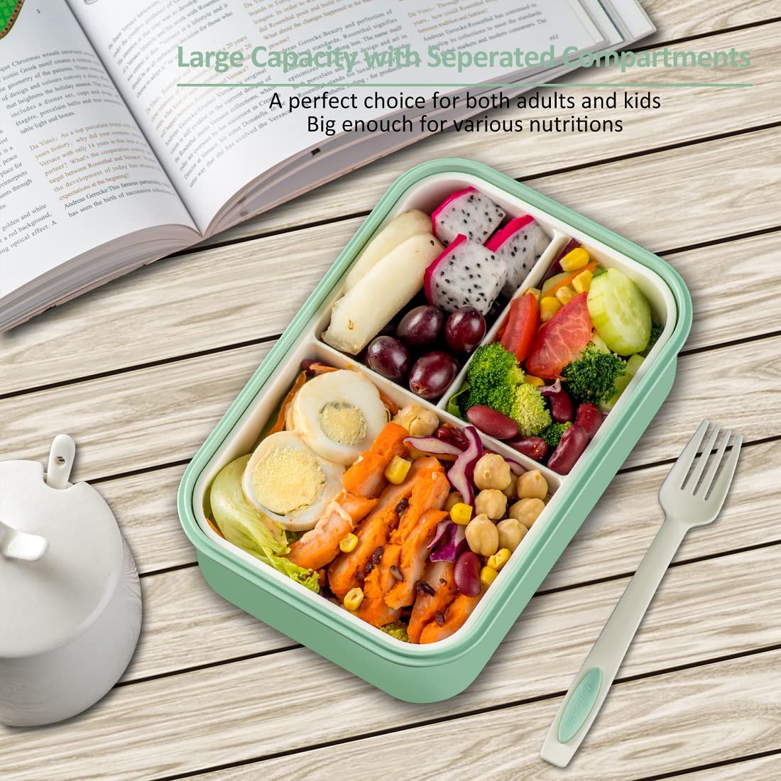 LOVINA caja bento para adultos, tapa fácil de abrir para comidas rápidas.