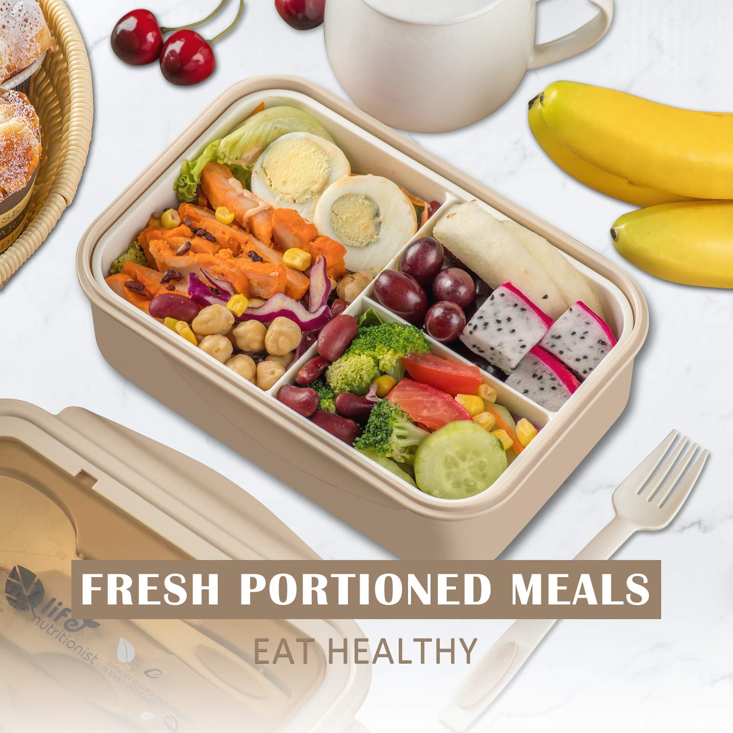 LOVINA bento con cubiertos incluidos, solución de almuerzo todo en uno