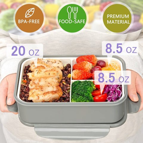 LOVINA bento con tres compartimentos, ideal para separar raciones y controlar porciones.