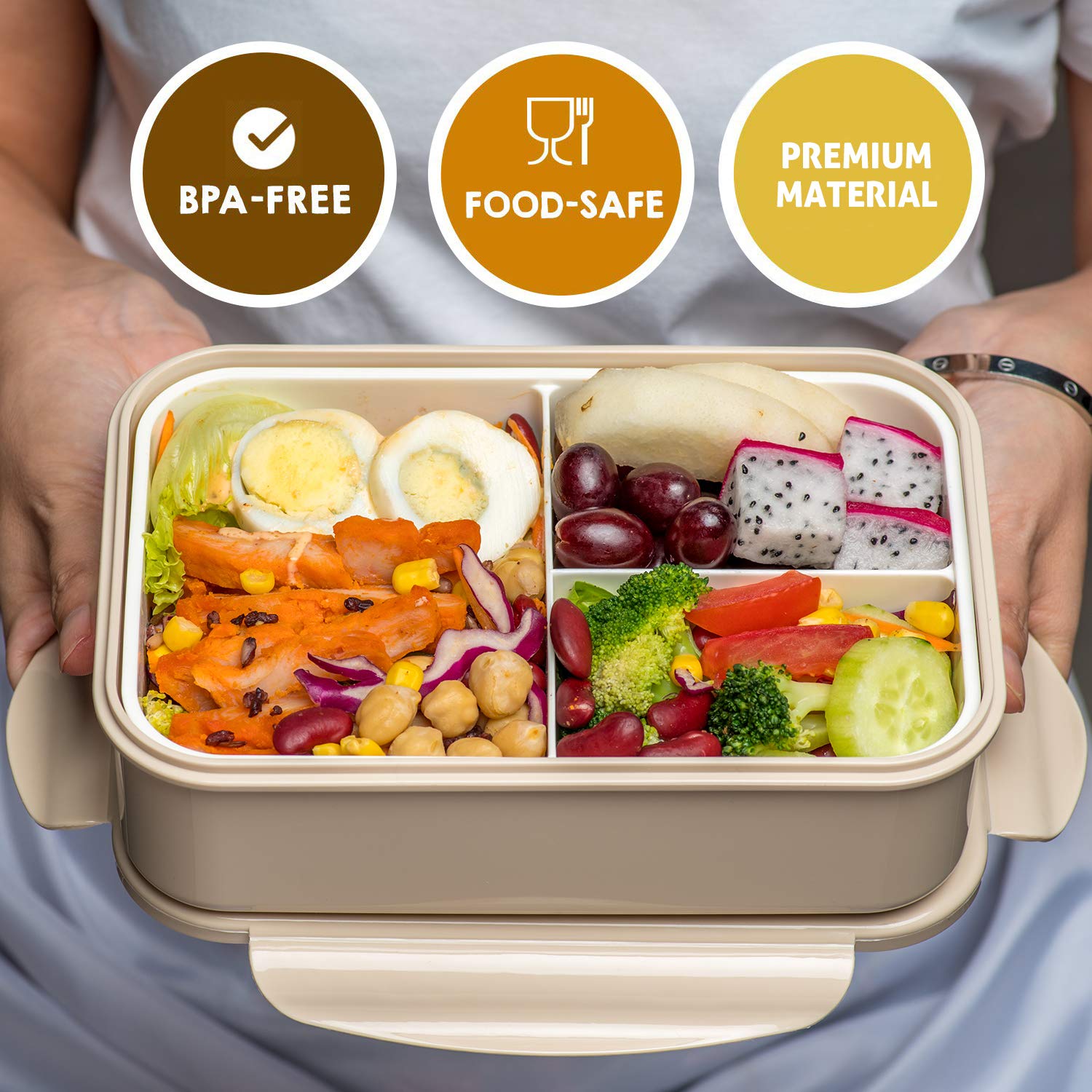 LOVINA bento con tres secciones, permite porciones equilibradas para comidas escolares