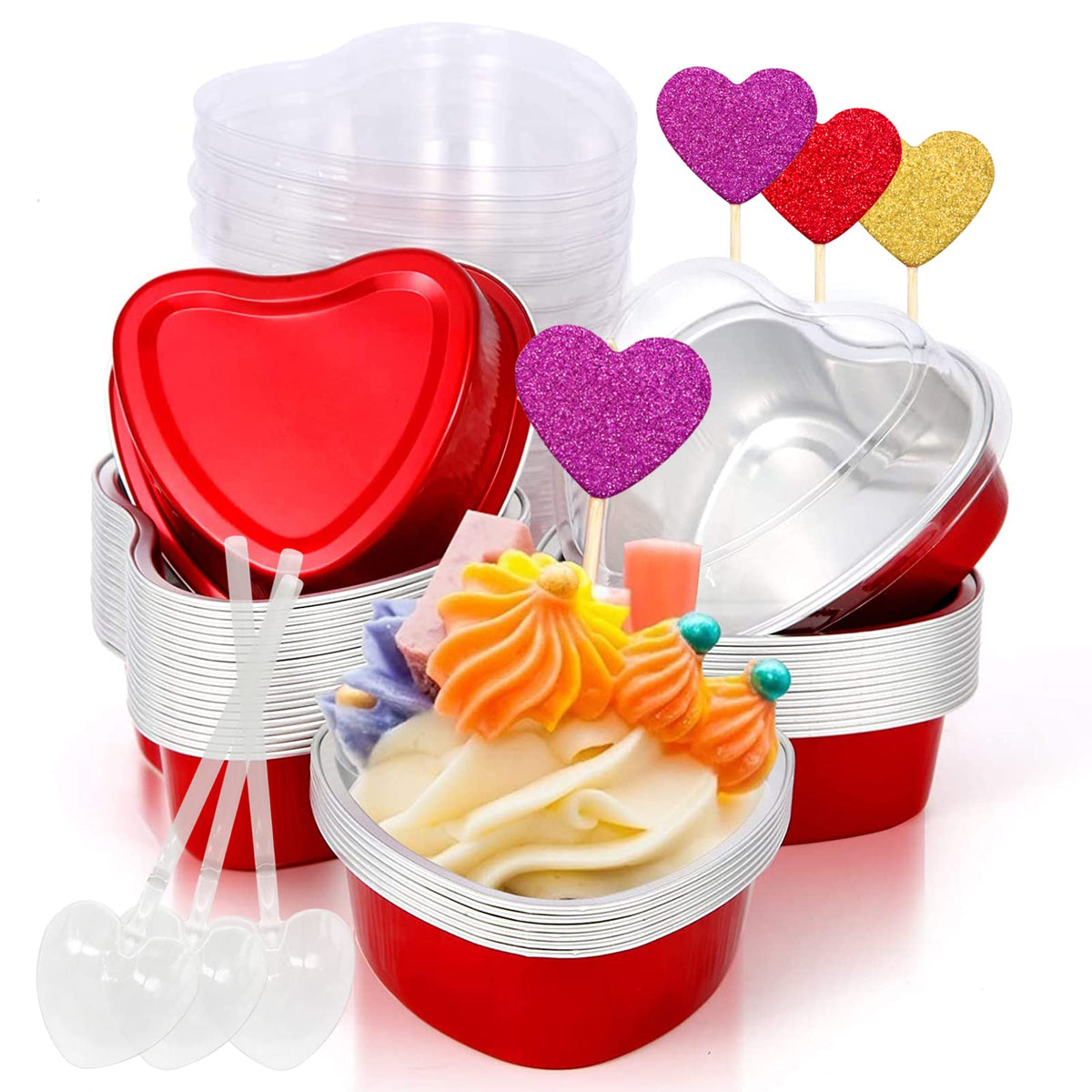 Lovinland molde corazón de aluminio con tapa para cupcakes, ideal para regalos comestibles.